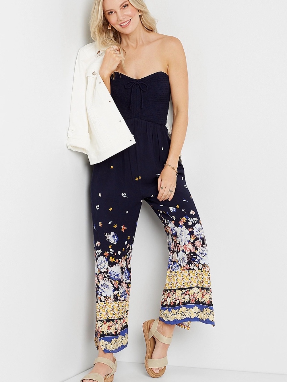 Maurices Navy Blue Floral Jumpsuit